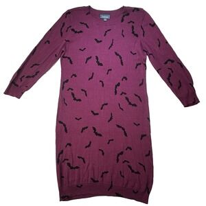 Modcloth Bat Dress Large Knit Midi Sweater Bodycon Purple Goth Witch Halloween